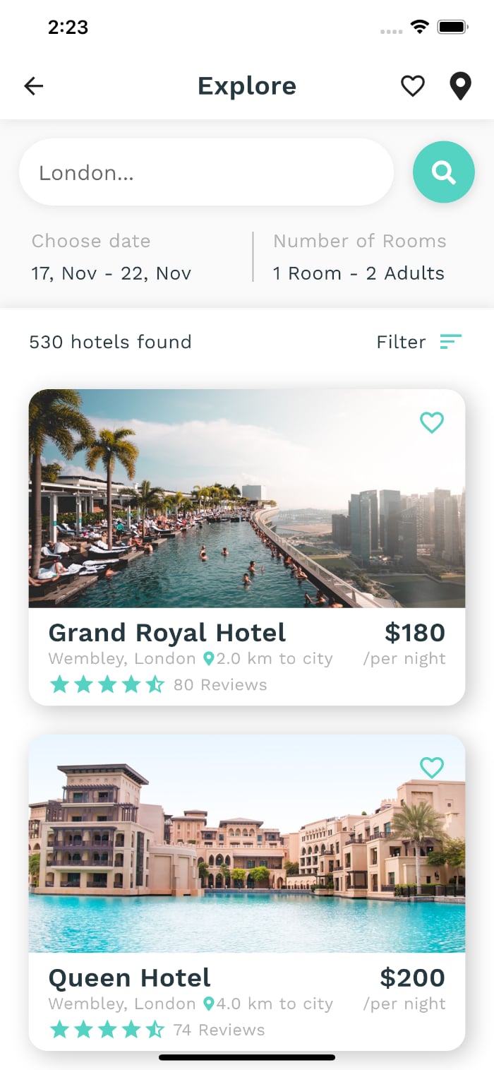 UI Templates app interface, screen 1